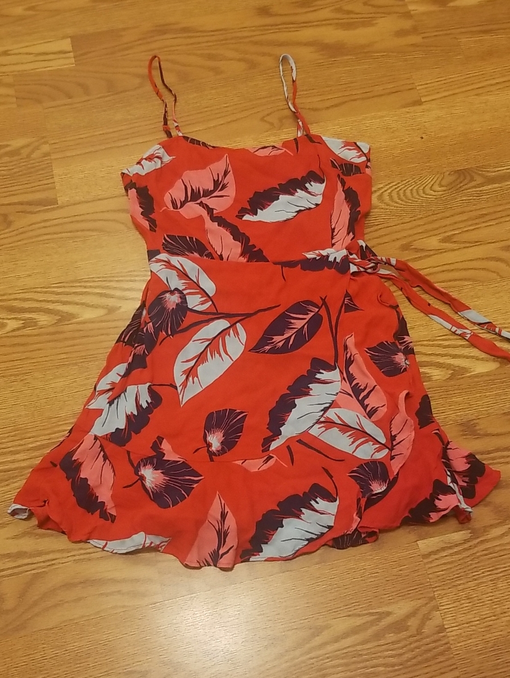 Express Red Floral Tie-Waist Spaghetti Strap Dress